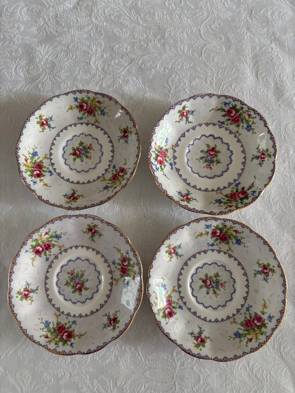 Four Royal Albert Petit Point Saucers